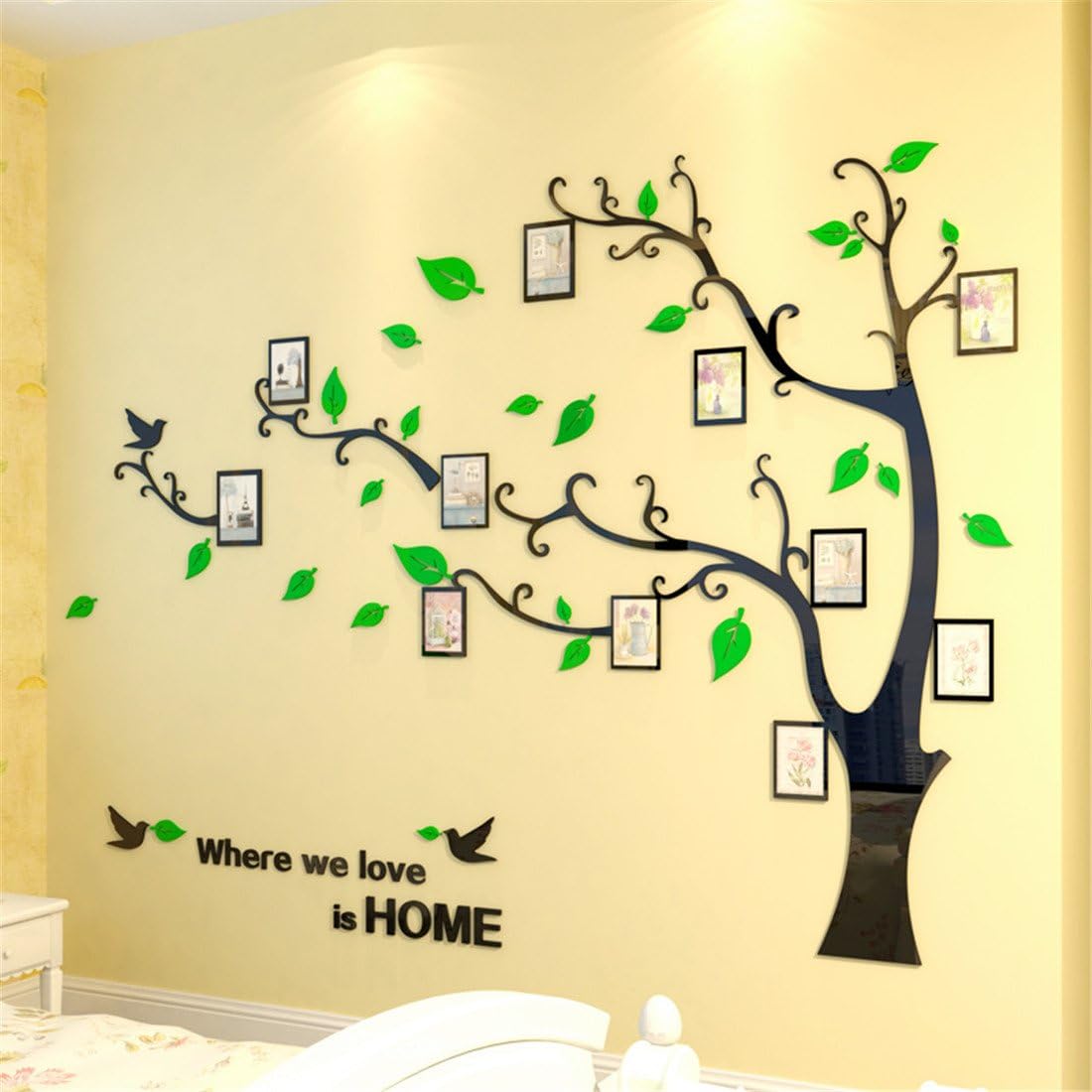 3D Tree Wall Stickers - DIY Photo Frame Tree Wall Decal Family Photo Frame Sticker Murals Wall Decor Living Room Bedroom TV Background Home Decorations (M:83 * 59in,Black Right)