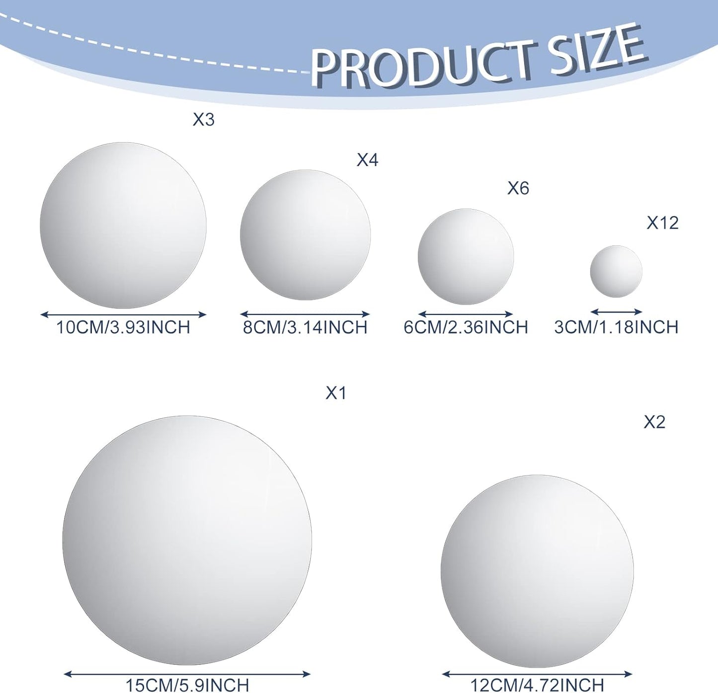 Jetec Real Glass Round Mirror Tiles Frameless Round Wall Mirrors Glass Mirror Tiles Wall-Mount Mirrors with Acrylic Double Sided Adhesive for Bedroom Bathroom Craft (28 Pcs, 1/2/3/4/5/6 Inch)