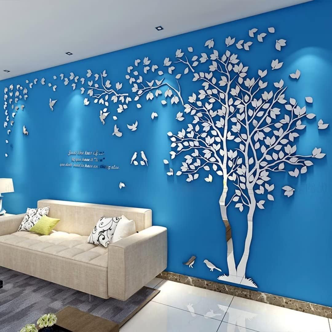 Tree Wall Stickers - 3D DIY Wall Stickers Arts Home Decoration for Living Room Bedroom Christmas Gift Daycare Sticker (Silver Left, M-250 x 130 cm)