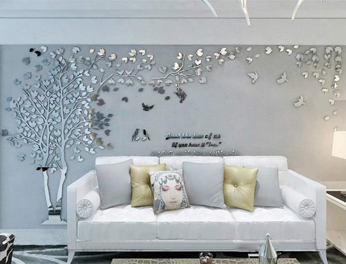 Tree Wall Stickers - 3D DIY Wall Stickers Arts Home Decoration for Living Room Bedroom Christmas Gift Daycare Sticker (Silver Left, M-250 x 130 cm)