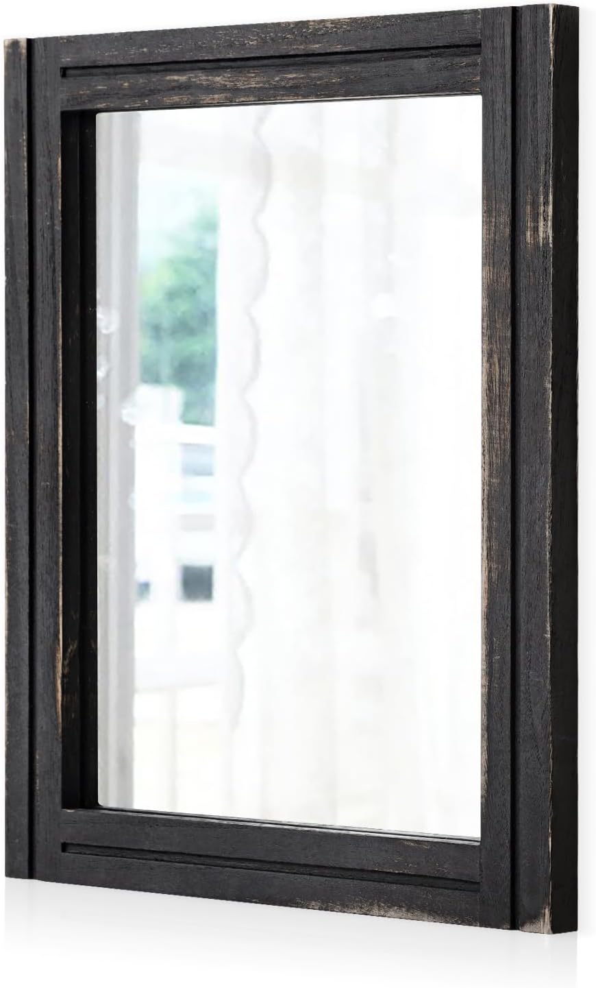 AAZZKANG Wall Mirror with Wood Framed Rustic Mirrors for Wall Rectangle Decorative for Bedroom Bathroom Living Room Entryway Farmhouse Hanging Small