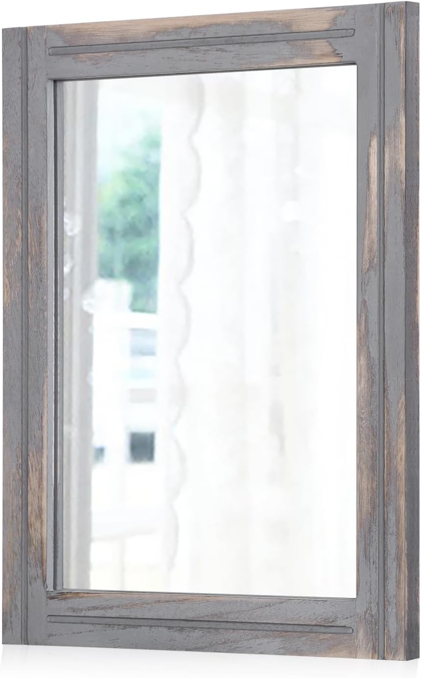 AAZZKANG Wall Mirror with Wood Framed Rustic Mirrors for Wall Rectangle Decorative for Bedroom Bathroom Living Room Entryway Farmhouse Hanging Small