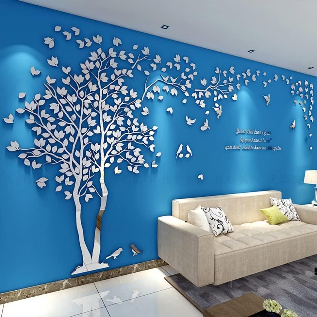 Tree Wall Stickers - 3D DIY Wall Stickers Arts Home Decoration for Living Room Bedroom Christmas Gift Daycare Sticker (Silver Left, M-250 x 130 cm)