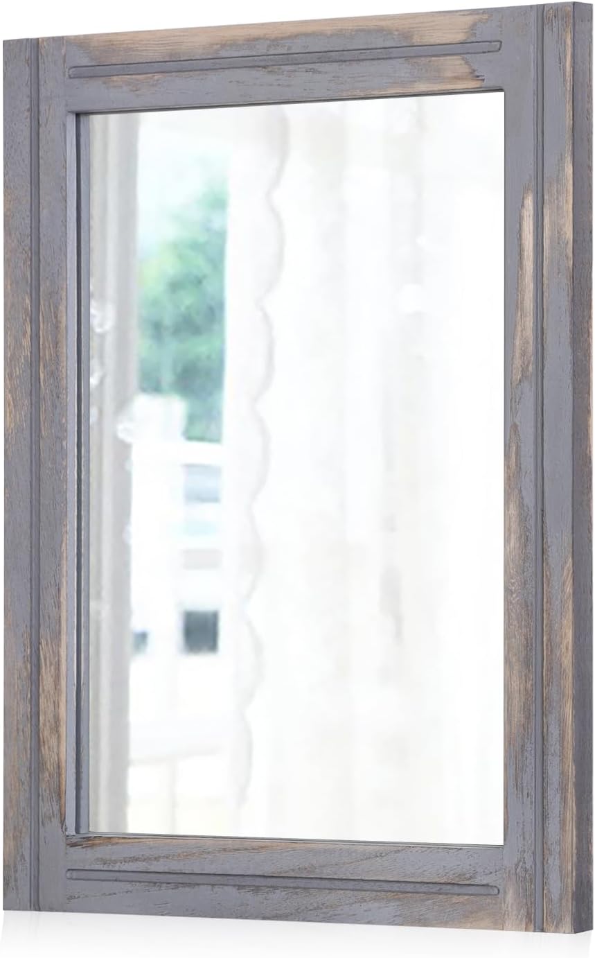 AAZZKANG Wall Mirror with Wood Framed Rustic Mirrors for Wall Rectangle Decorative for Bedroom Bathroom Living Room Entryway Farmhouse Hanging Small