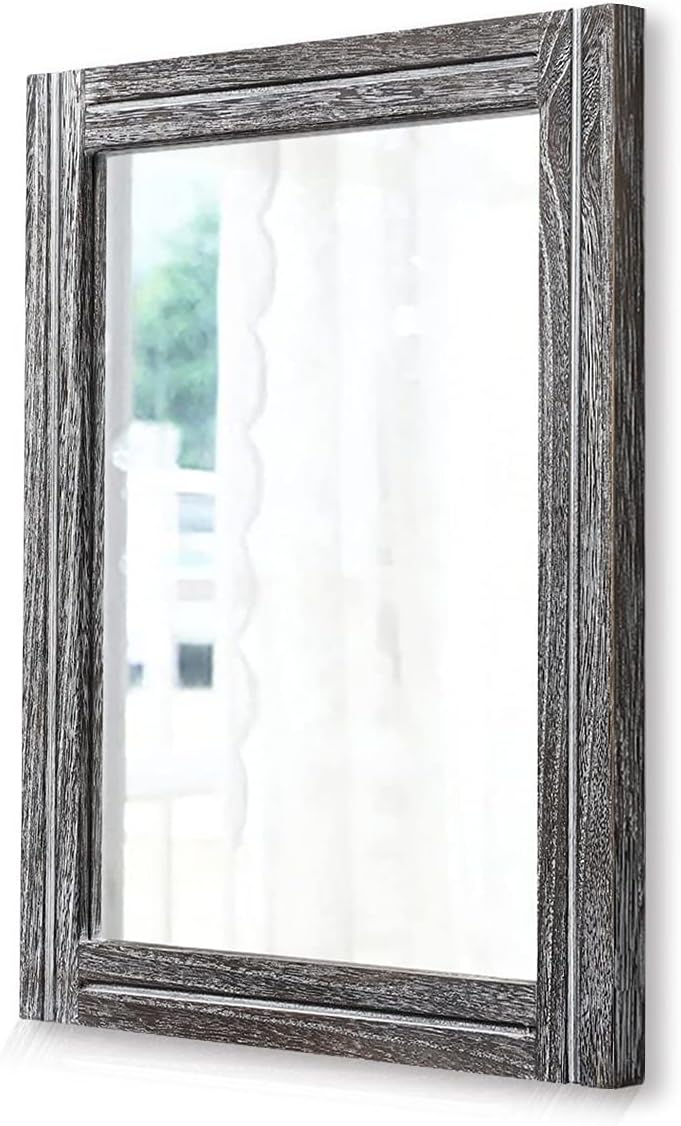 AAZZKANG Wall Mirror with Wood Framed Rustic Mirrors for Wall Rectangle Decorative for Bedroom Bathroom Living Room Entryway Farmhouse Hanging Small