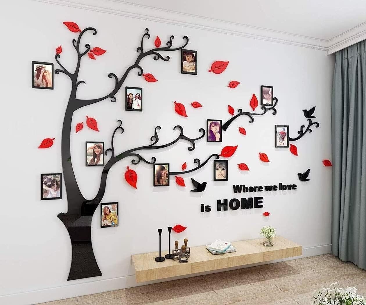 3D Tree Wall Stickers - DIY Photo Frame Tree Wall Decal Family Photo Frame Sticker Murals Wall Decor Living Room Bedroom TV Background Home Decorations (M:83 * 59in,Black Right)