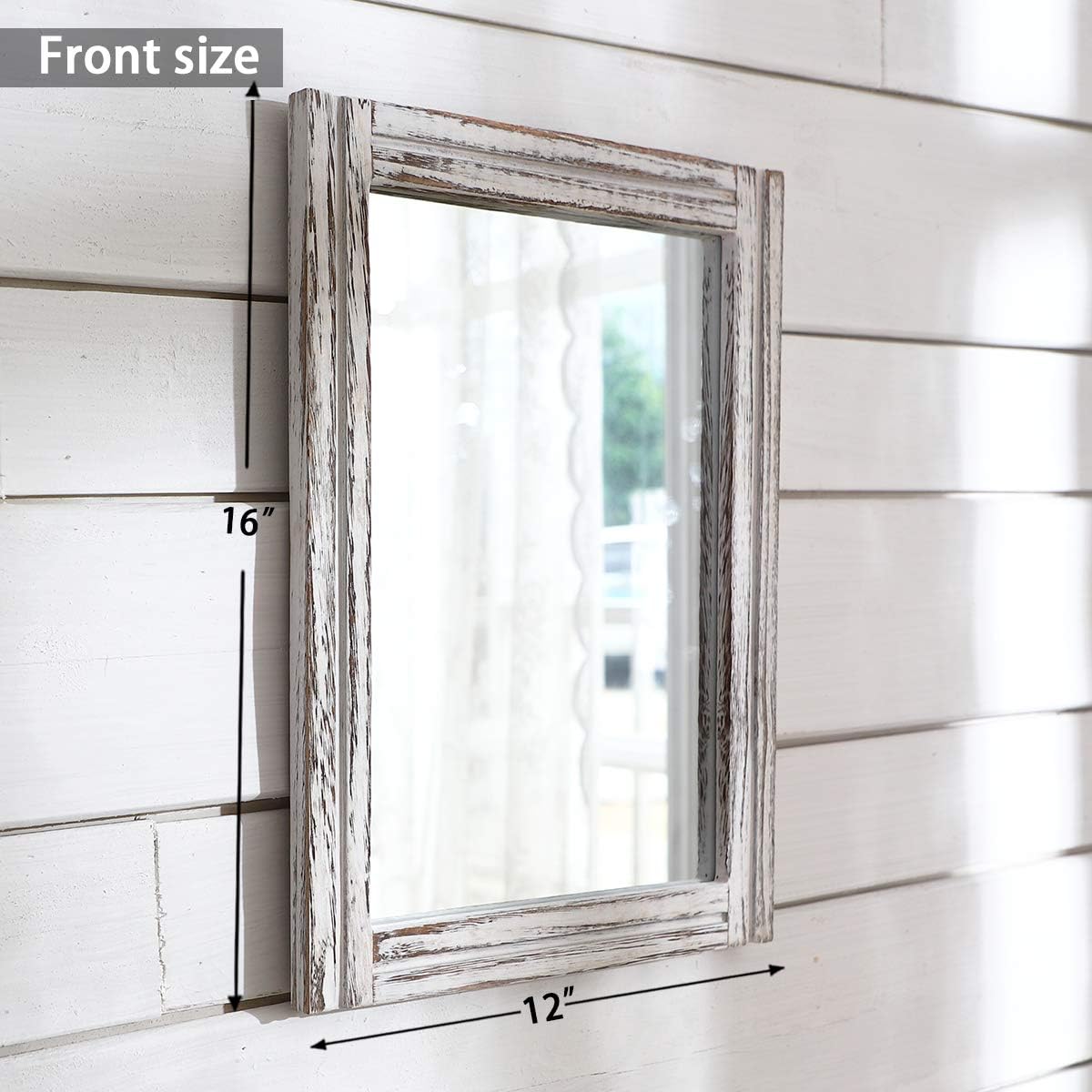 AAZZKANG Wall Mirror with Wood Framed Rustic Mirrors for Wall Rectangle Decorative for Bedroom Bathroom Living Room Entryway Farmhouse Hanging Small