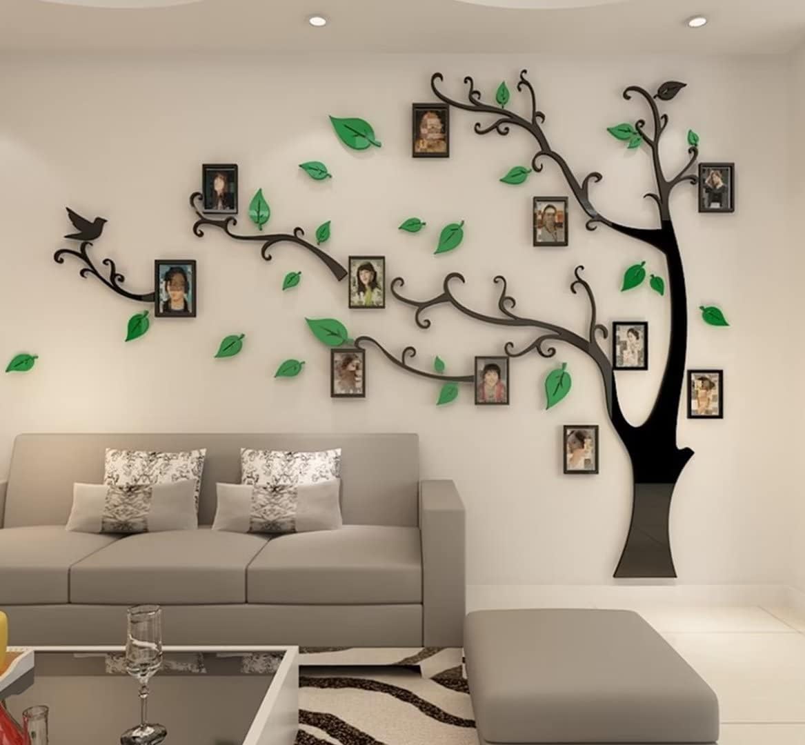 3D Tree Wall Stickers - DIY Photo Frame Tree Wall Decal Family Photo Frame Sticker Murals Wall Decor Living Room Bedroom TV Background Home Decorations (M:83 * 59in,Black Right)