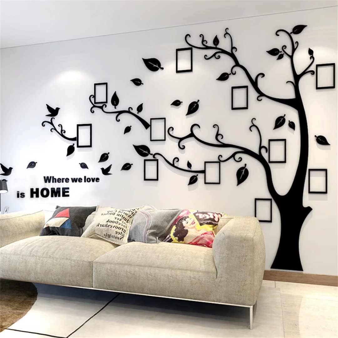 3D Tree Wall Stickers - DIY Photo Frame Tree Wall Decal Family Photo Frame Sticker Murals Wall Decor Living Room Bedroom TV Background Home Decorations (M:83 * 59in,Black Right)
