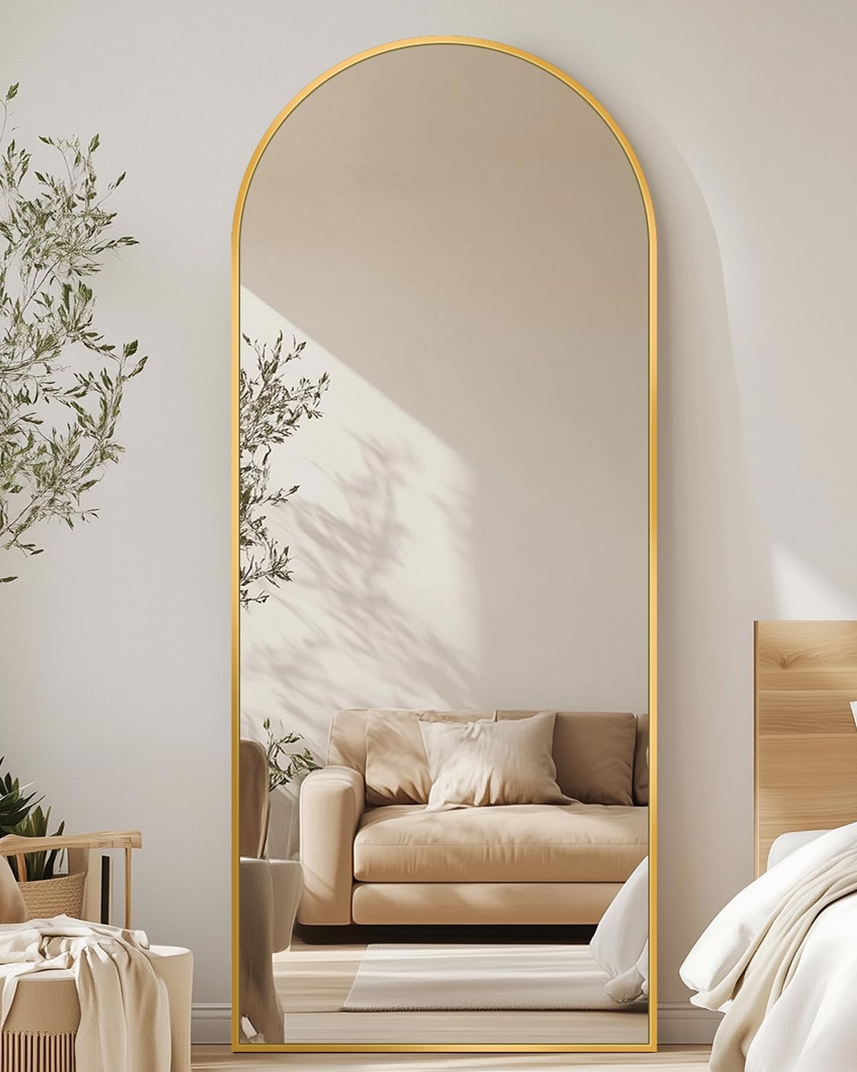 Full Length Mirror, 58"x19" Floor Mirror, Arch Floor Standing Mirror Freestanding Arch Full Body with Stand for Bedroom, Hanging Mounted for Living Room Cloakroom, Gold