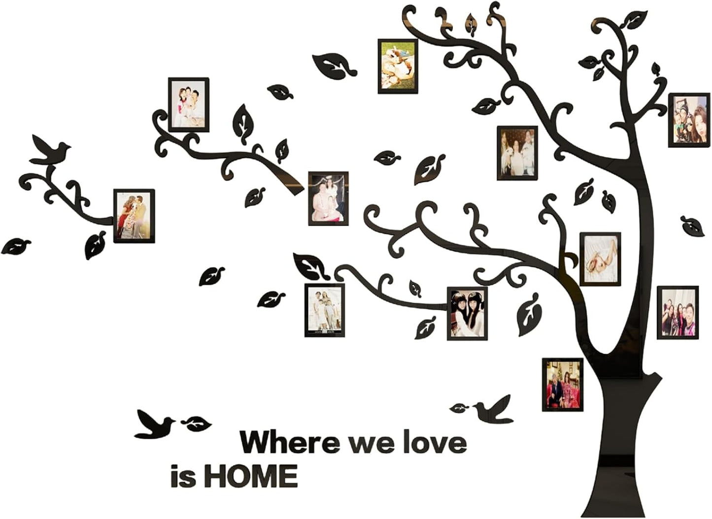 3D Tree Wall Stickers - DIY Photo Frame Tree Wall Decal Family Photo Frame Sticker Murals Wall Decor Living Room Bedroom TV Background Home Decorations (M:83 * 59in,Black Right)