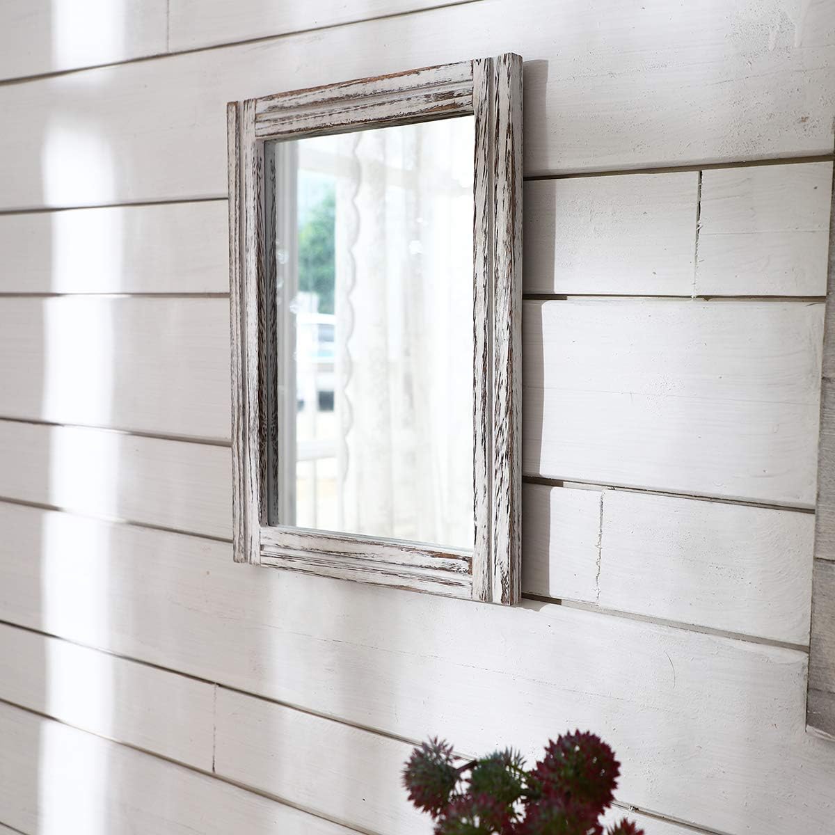 AAZZKANG Wall Mirror with Wood Framed Rustic Mirrors for Wall Rectangle Decorative for Bedroom Bathroom Living Room Entryway Farmhouse Hanging Small