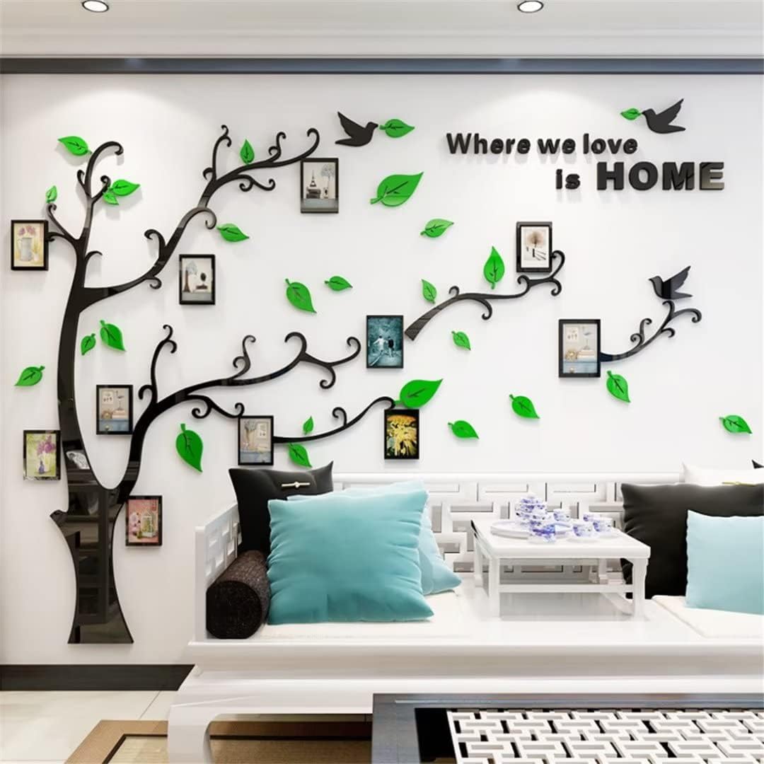 3D Tree Wall Stickers - DIY Photo Frame Tree Wall Decal Family Photo Frame Sticker Murals Wall Decor Living Room Bedroom TV Background Home Decorations (M:83 * 59in,Black Right)