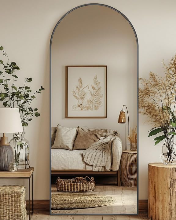 Full Length Mirror, 58"x19" Floor Mirror, Arch Floor Standing Mirror Freestanding Arch Full Body with Stand for Bedroom, Hanging Mounted for Living Room Cloakroom, Gold