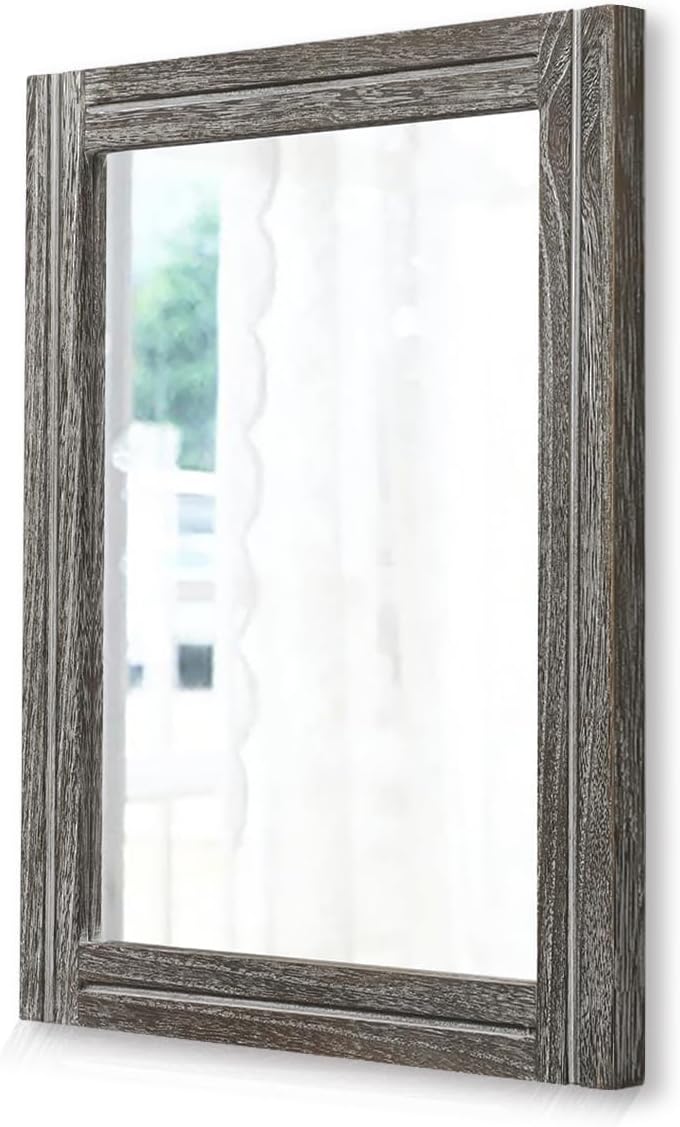 AAZZKANG Wall Mirror with Wood Framed Rustic Mirrors for Wall Rectangle Decorative for Bedroom Bathroom Living Room Entryway Farmhouse Hanging Small