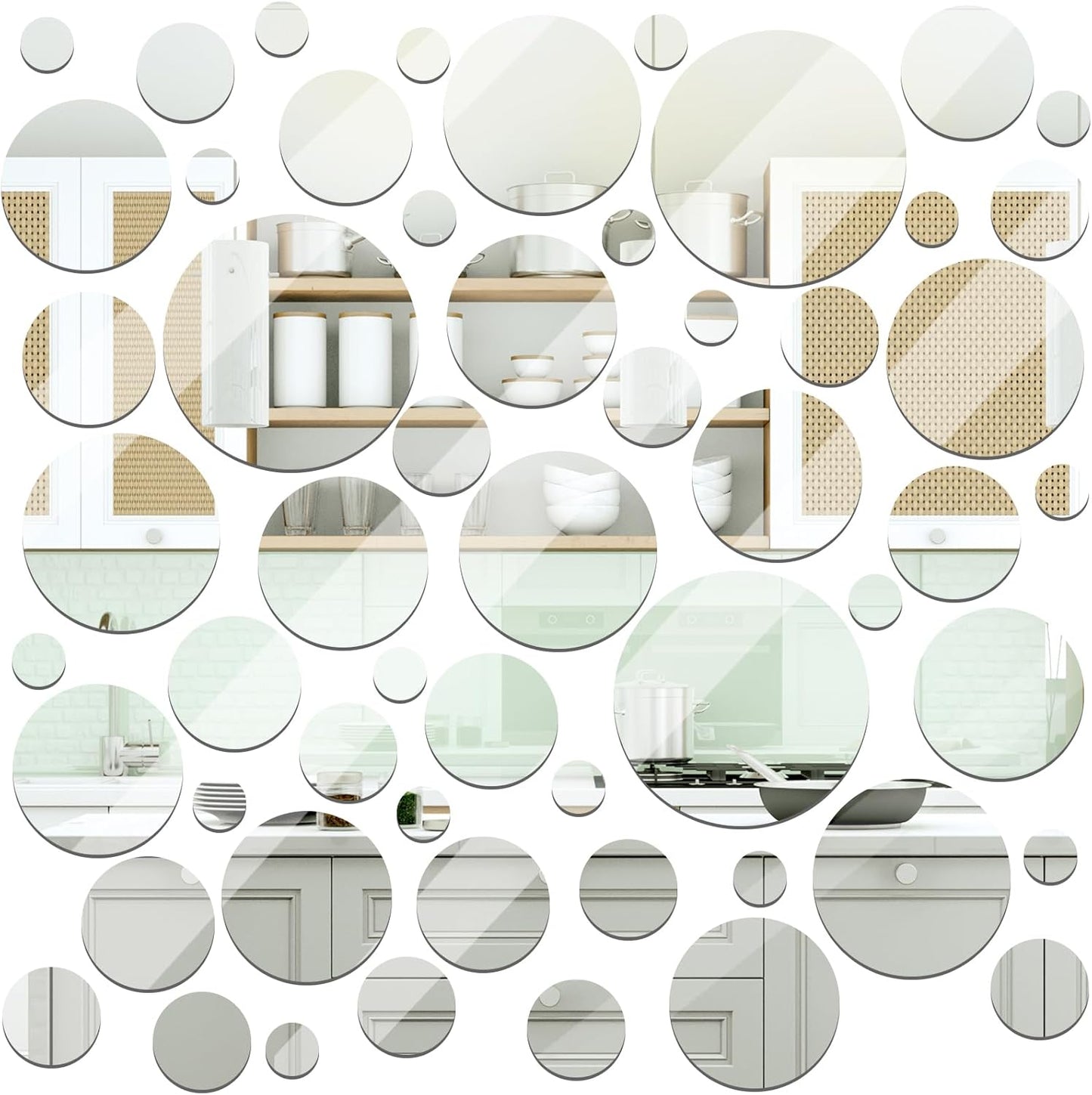 Jetec Real Glass Round Mirror Tiles Frameless Round Wall Mirrors Glass Mirror Tiles Wall-Mount Mirrors with Acrylic Double Sided Adhesive for Bedroom Bathroom Craft (28 Pcs, 1/2/3/4/5/6 Inch)