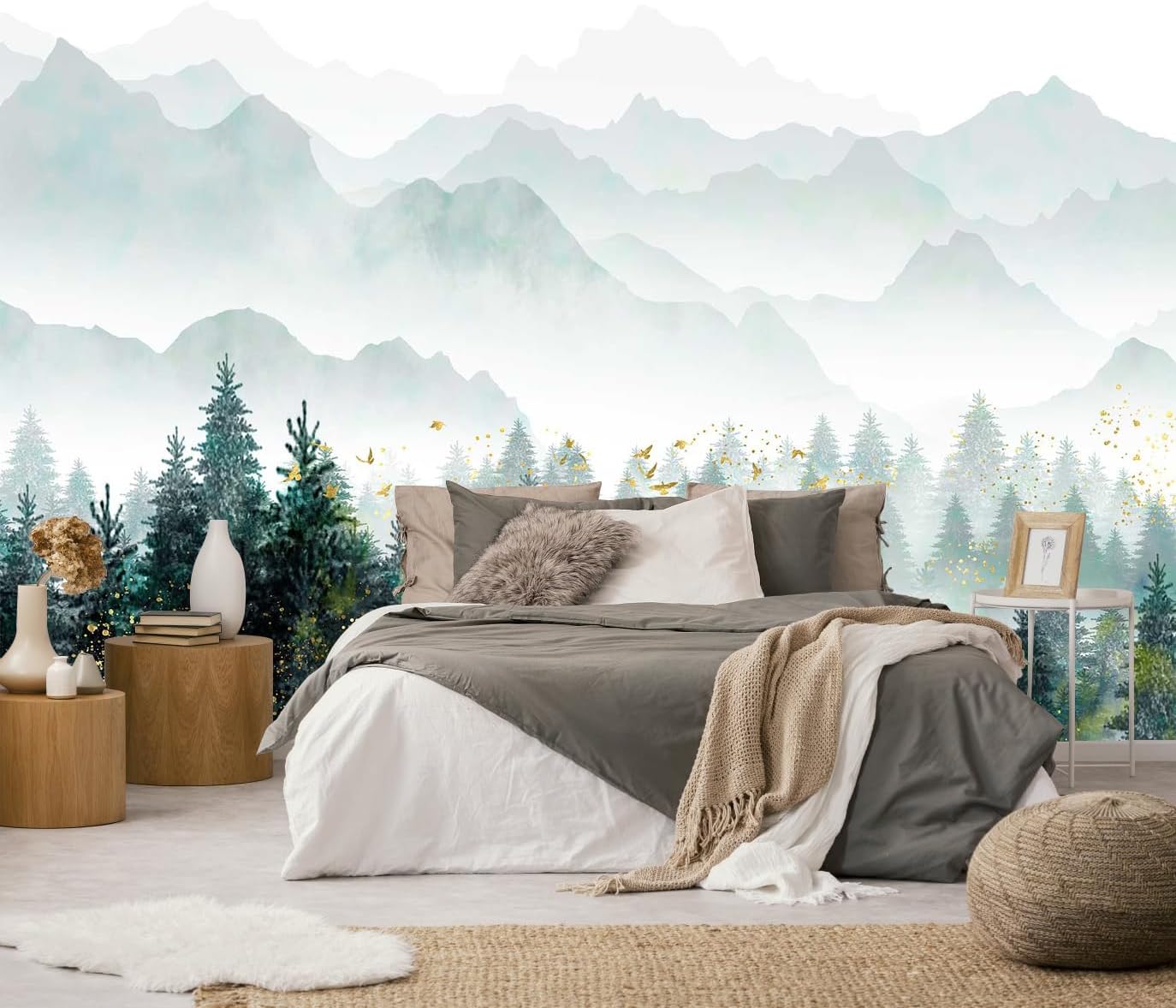 Hazy Forest Wall Mural, Abstract Nature Landscape Wallpaper, Background Wall Decoration Patterns(Non-self-Adhesive)