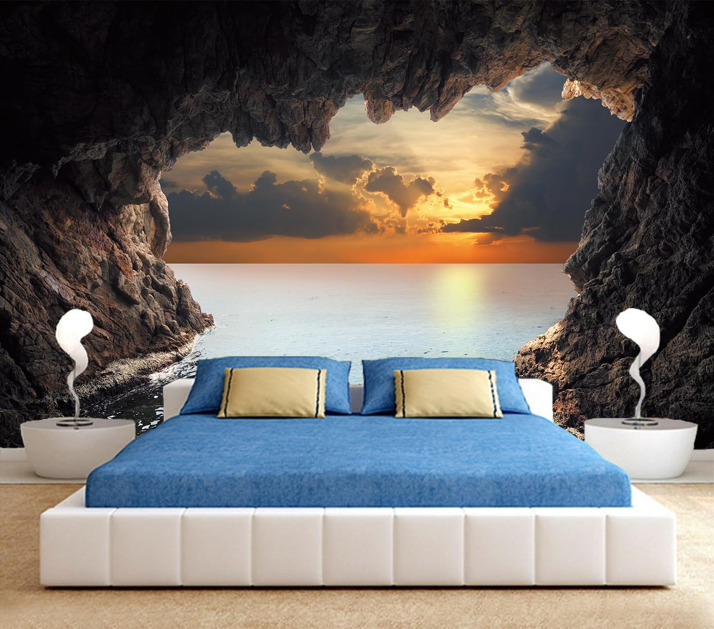 FLFK 3D Wall Murals Peel and Stick 141.7"x98.4"- Self-Adhesive Wallpaper Large Poster Sticker Sea Caves Landscape for Bedroom Living Room Wall Decor