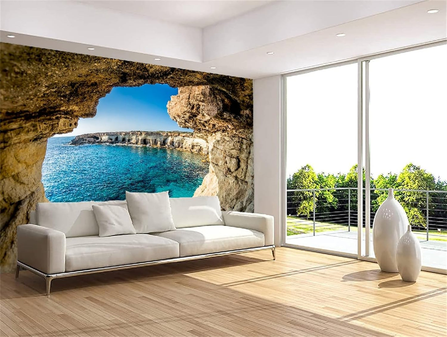 FLFK 3D Wall Murals Peel and Stick 141.7"x98.4"- Self-Adhesive Wallpaper Large Poster Sticker Sea Caves Landscape for Bedroom Living Room Wall Decor