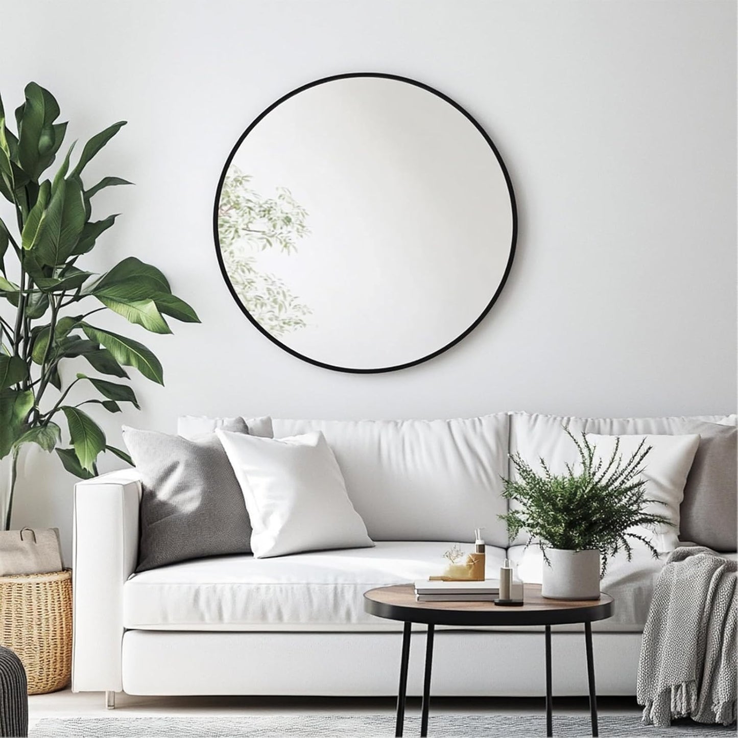 Round Mirror, Black Round Mirror 24 inch, Circle Wall Mirrors Metal Frame, Circular Mirrors for Wall, Living Room, Bathroom, Vanity, Entryway, Hallway.