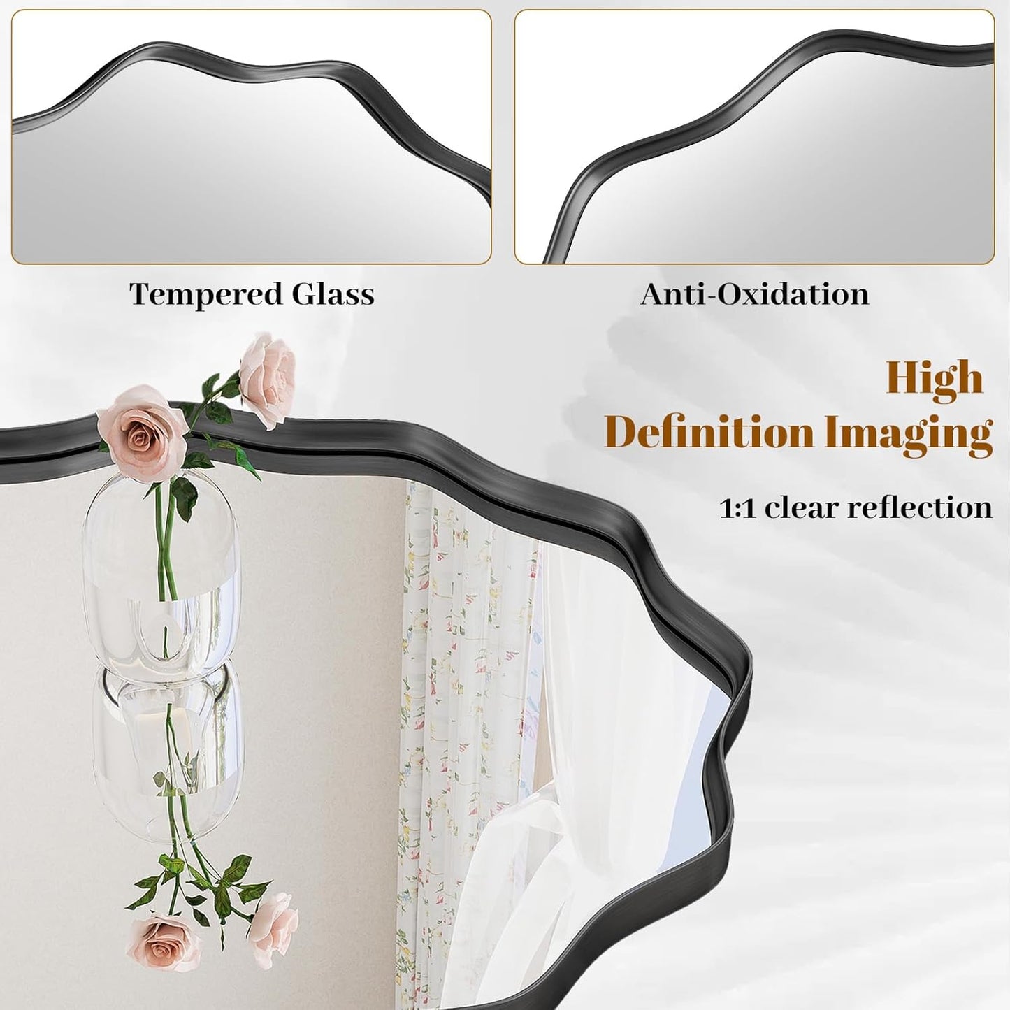 Round Wavy Mirror, 30 Inch Metal Frame Circle Mirror, Round Wall Mounted for Entryway, Bathroom, Vanity, Living Room, Black