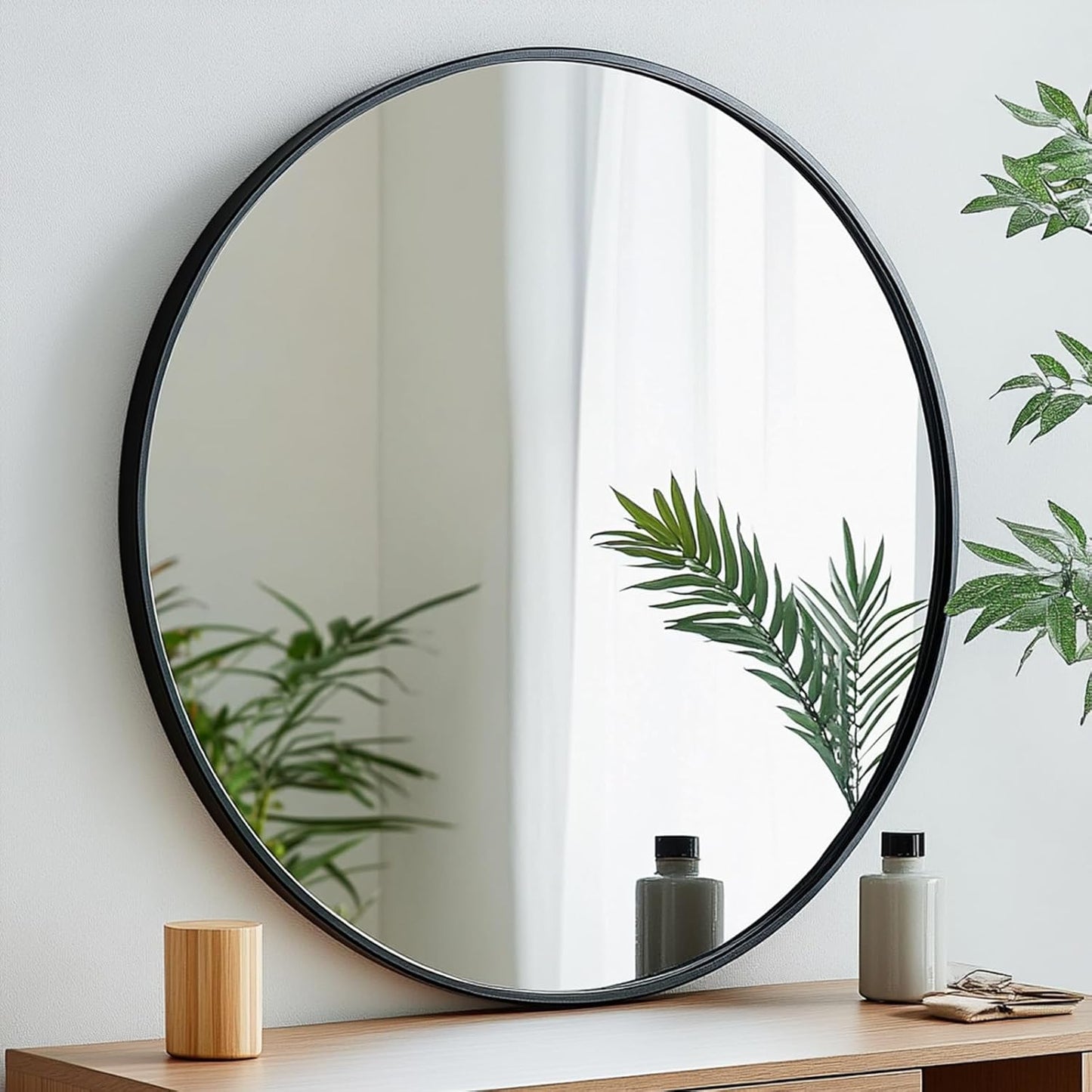 Round Mirror, Black Round Mirror 24 inch, Circle Wall Mirrors Metal Frame, Circular Mirrors for Wall, Living Room, Bathroom, Vanity, Entryway, Hallway.