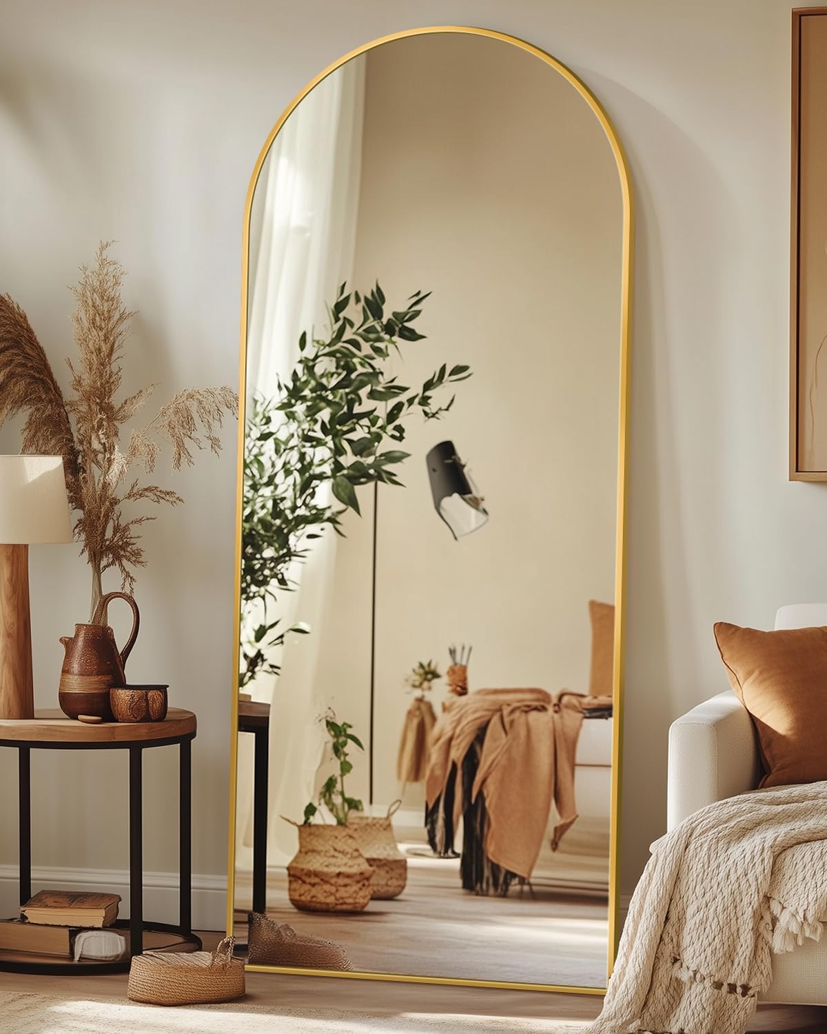 Full Length Mirror, 58"x19" Floor Mirror, Arch Floor Standing Mirror Freestanding Arch Full Body with Stand for Bedroom, Hanging Mounted for Living Room Cloakroom, Gold