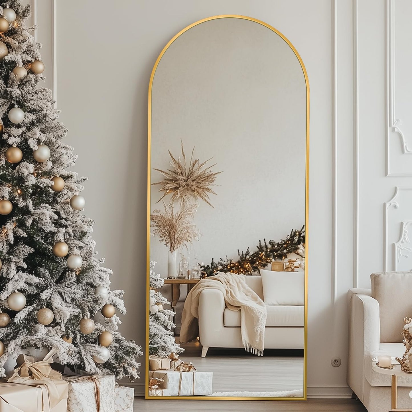 Full Length Mirror, 58"x19" Floor Mirror, Arch Floor Standing Mirror Freestanding Arch Full Body with Stand for Bedroom, Hanging Mounted for Living Room Cloakroom, Gold