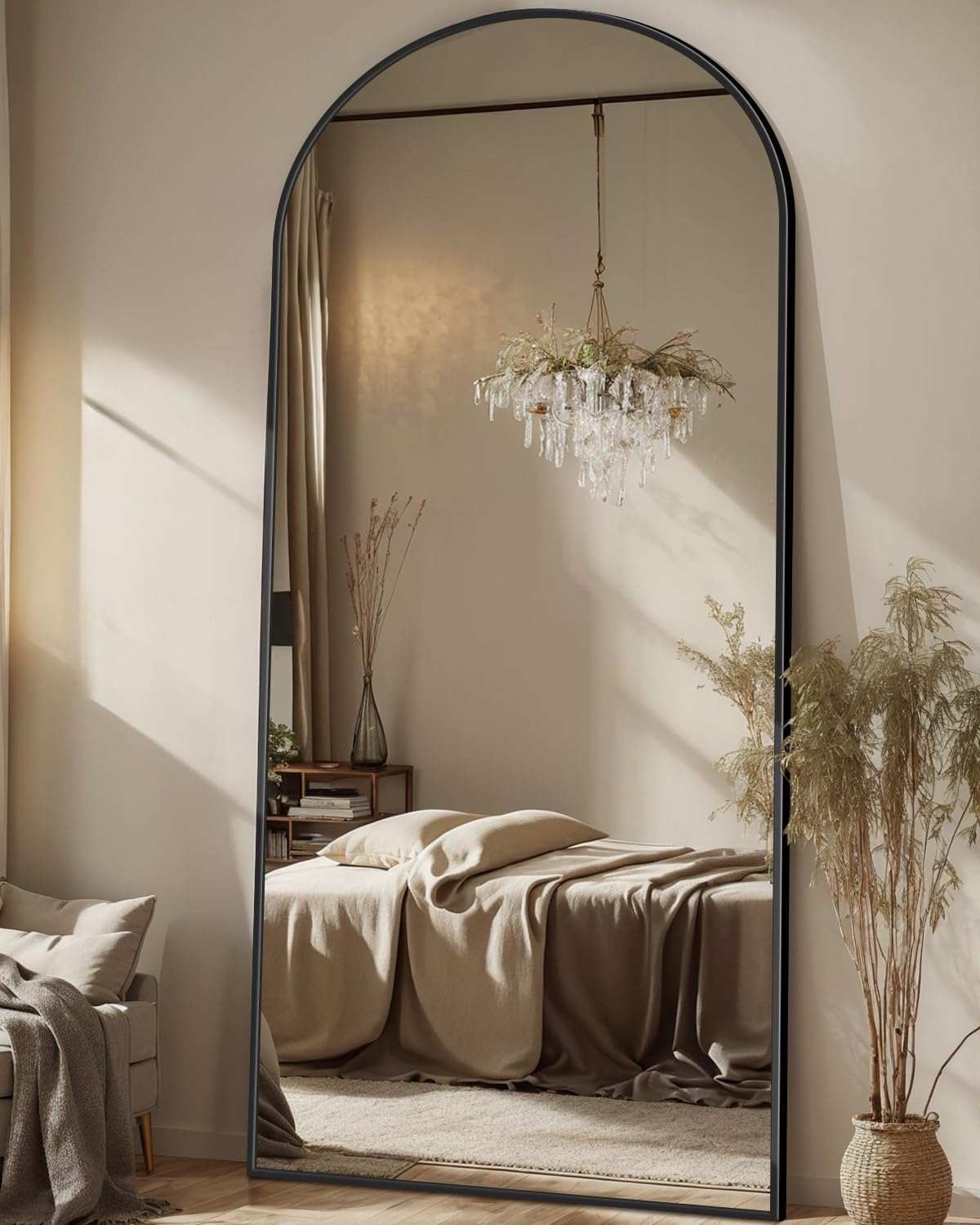 Full Length Mirror, 58"x19" Floor Mirror, Arch Floor Standing Mirror Freestanding Arch Full Body with Stand for Bedroom, Hanging Mounted for Living Room Cloakroom, Gold