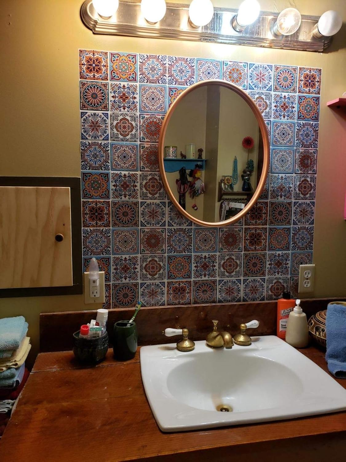 LONGKING Peel and Stick Backsplash Tile Stickers, Colorful Talavera Mexican Tile, Stick on Wall Tiles (10 Sheets)