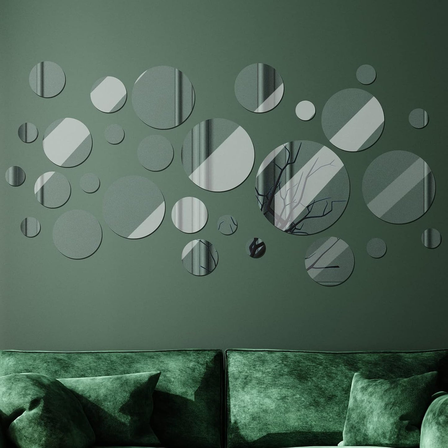 Jetec Real Glass Round Mirror Tiles Frameless Round Wall Mirrors Glass Mirror Tiles Wall-Mount Mirrors with Acrylic Double Sided Adhesive for Bedroom Bathroom Craft (28 Pcs, 1/2/3/4/5/6 Inch)
