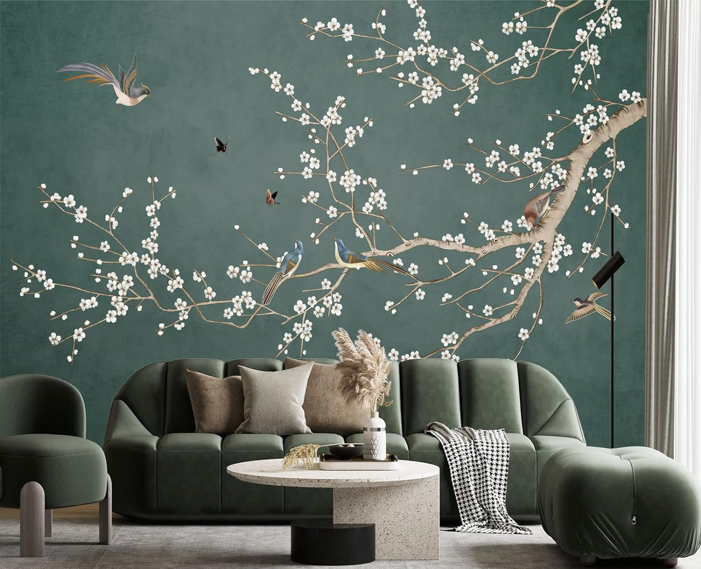 Plum Blossom Flower Bird Chinoiserie Wall Mural Wallpaper for Bedroom 103" x 69"
