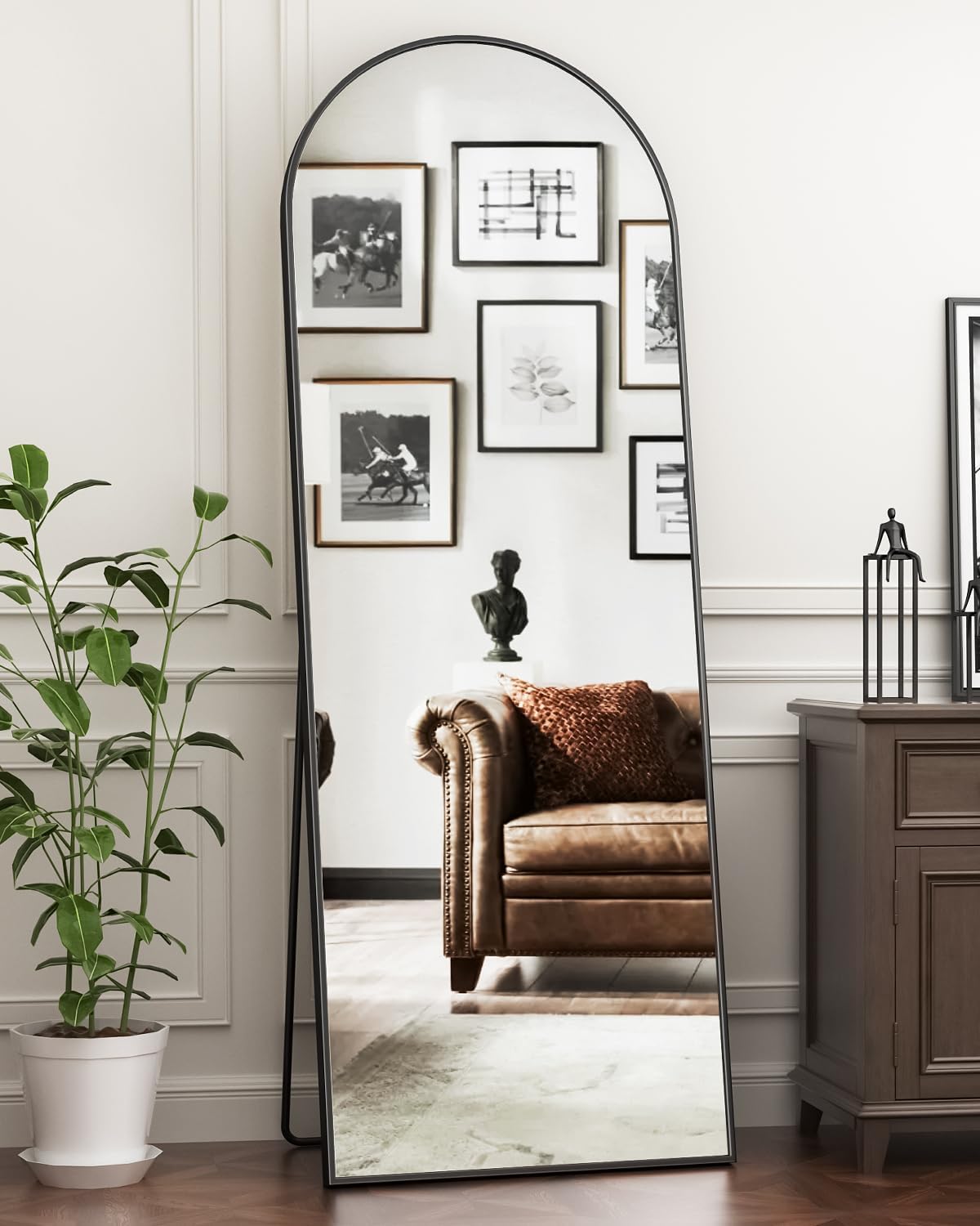 Full Length Mirror, 58"x19" Floor Mirror, Arch Floor Standing Mirror Freestanding Arch Full Body with Stand for Bedroom, Hanging Mounted for Living Room Cloakroom, Gold