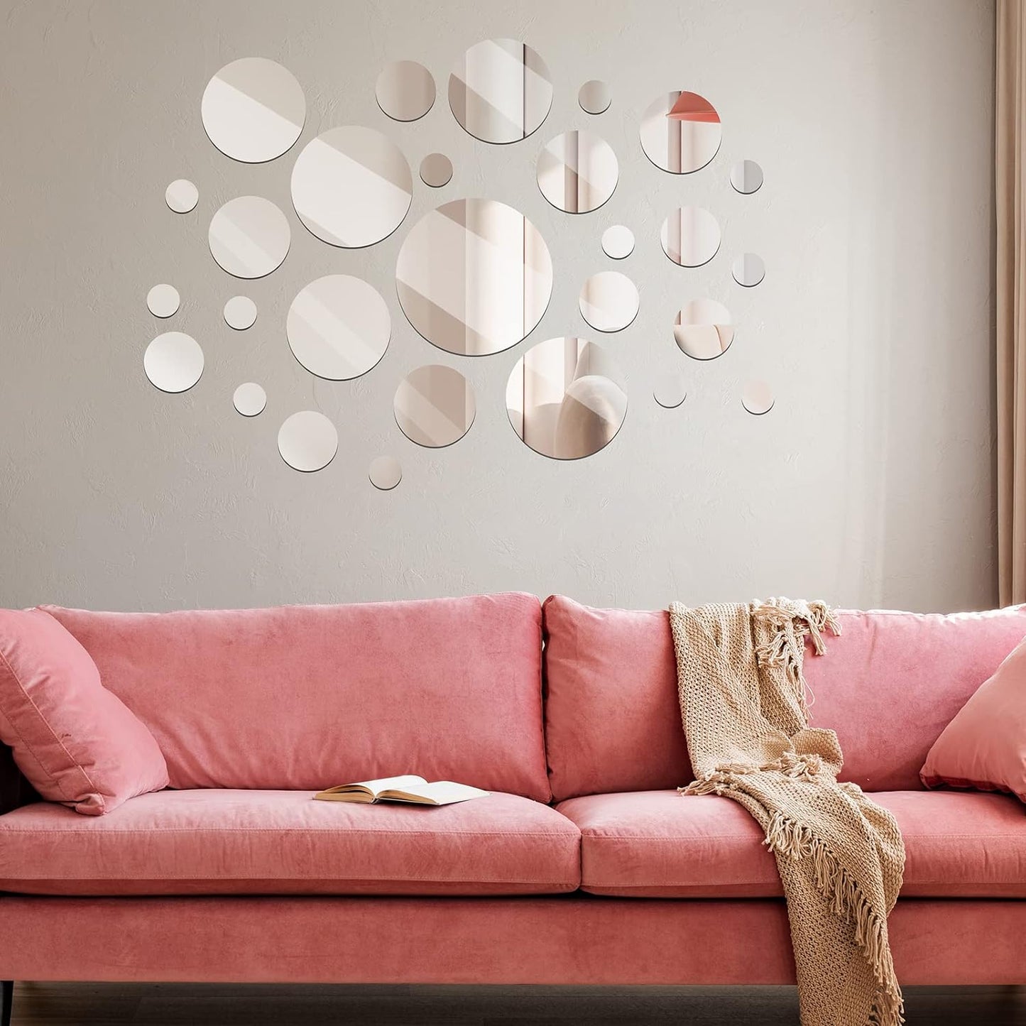 Jetec Real Glass Round Mirror Tiles Frameless Round Wall Mirrors Glass Mirror Tiles Wall-Mount Mirrors with Acrylic Double Sided Adhesive for Bedroom Bathroom Craft (28 Pcs, 1/2/3/4/5/6 Inch)