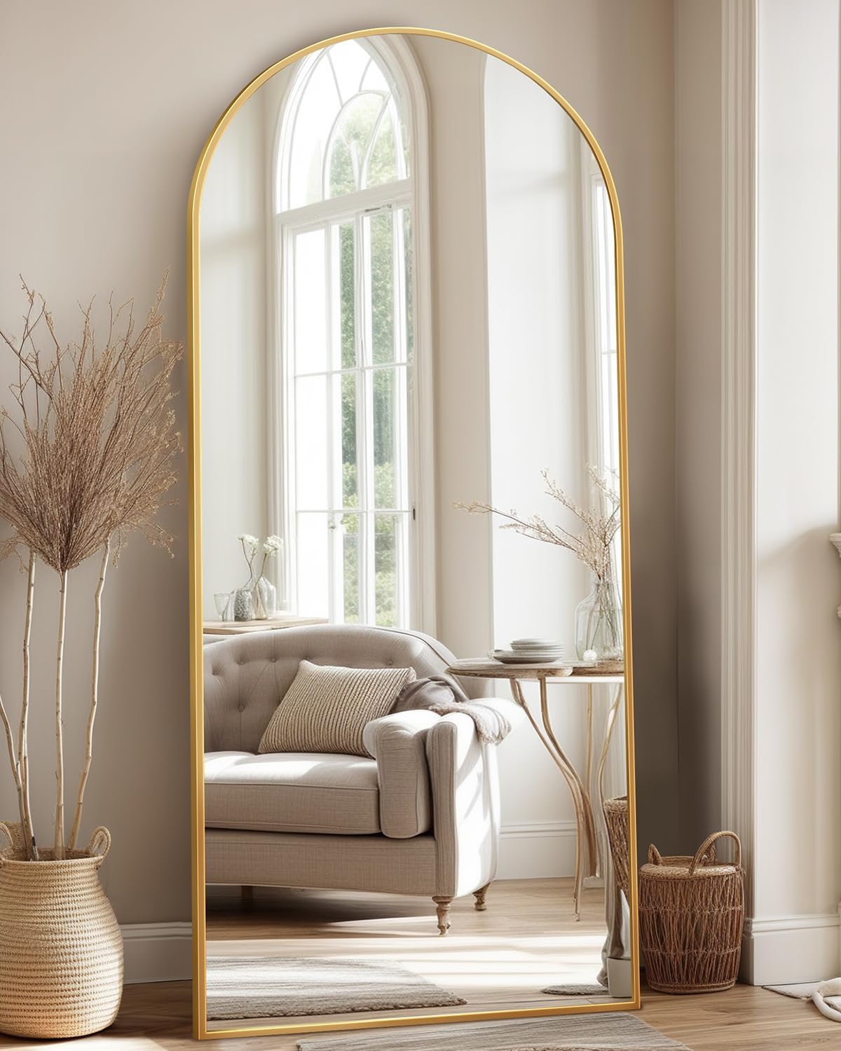 Full Length Mirror, 58"x19" Floor Mirror, Arch Floor Standing Mirror Freestanding Arch Full Body with Stand for Bedroom, Hanging Mounted for Living Room Cloakroom, Gold