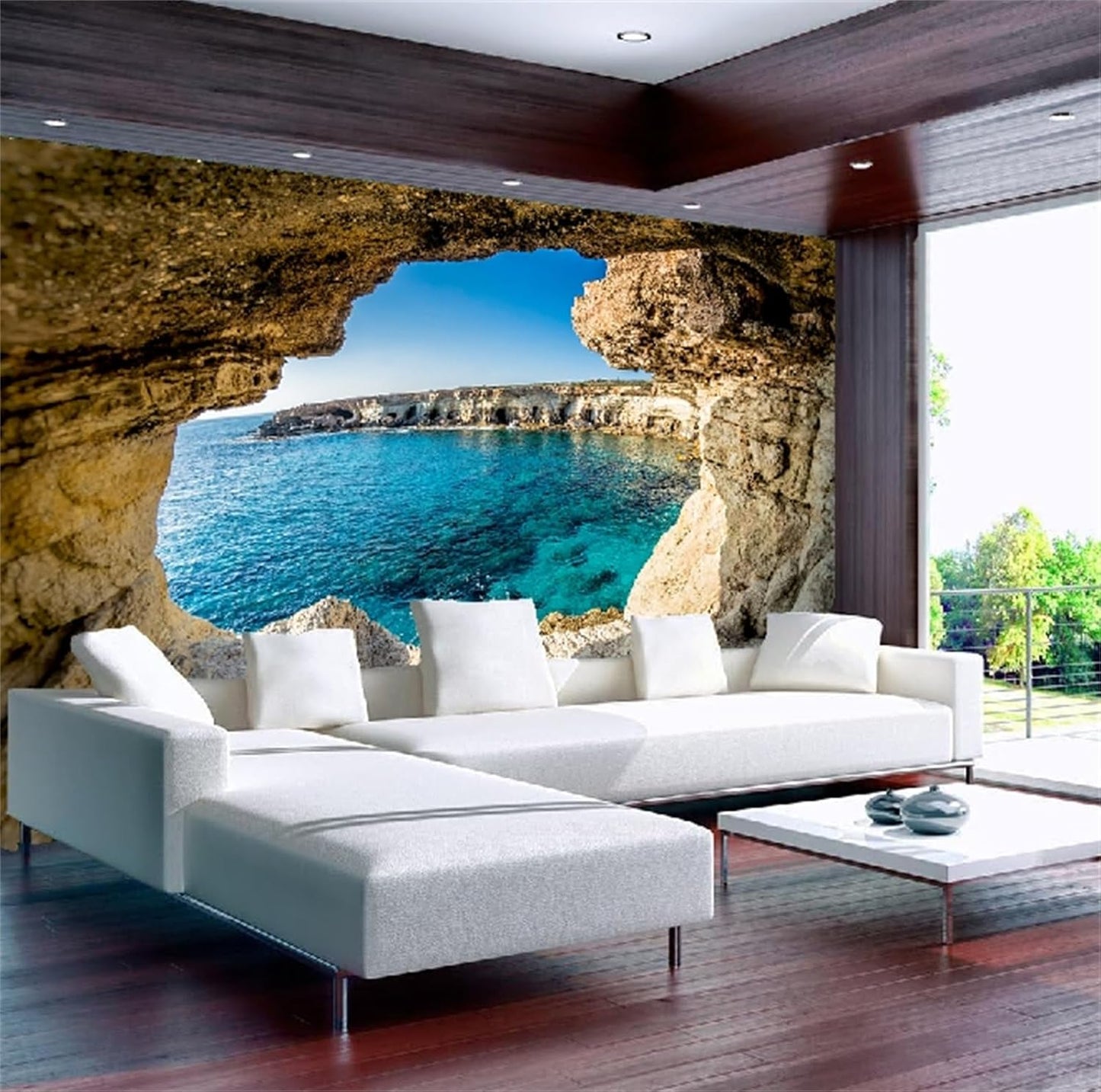 FLFK 3D Wall Murals Peel and Stick 141.7"x98.4"- Self-Adhesive Wallpaper Large Poster Sticker Sea Caves Landscape for Bedroom Living Room Wall Decor