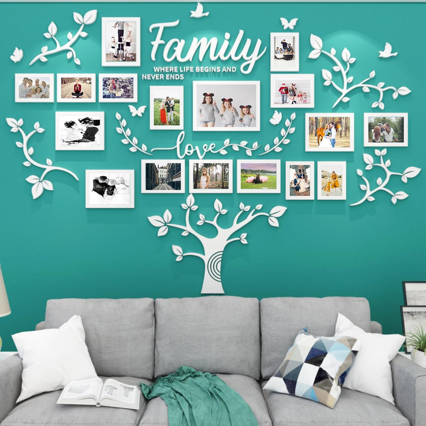 DIY Wall Decor Living Room Family Tree Wall Decor Sticker 3D Picture Frames Collage Wall Decor Living Room Wall Decor, Black 1