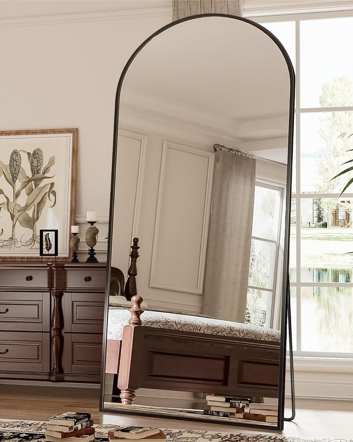 Full Length Mirror, 58"x19" Floor Mirror, Arch Floor Standing Mirror Freestanding Arch Full Body with Stand for Bedroom, Hanging Mounted for Living Room Cloakroom, Gold