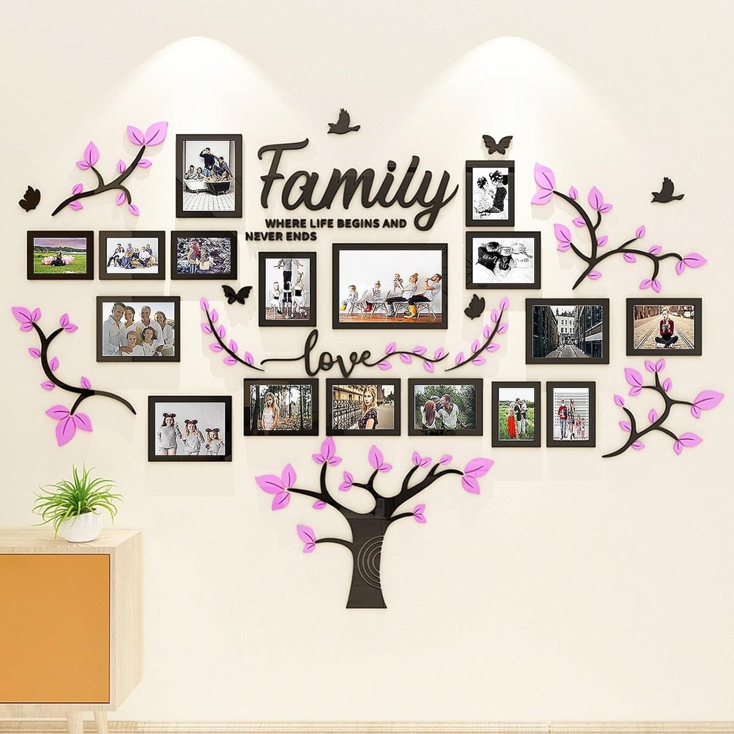 DIY Wall Decor Living Room Family Tree Wall Decor Sticker 3D Picture Frames Collage Wall Decor Living Room Wall Decor, Black 1