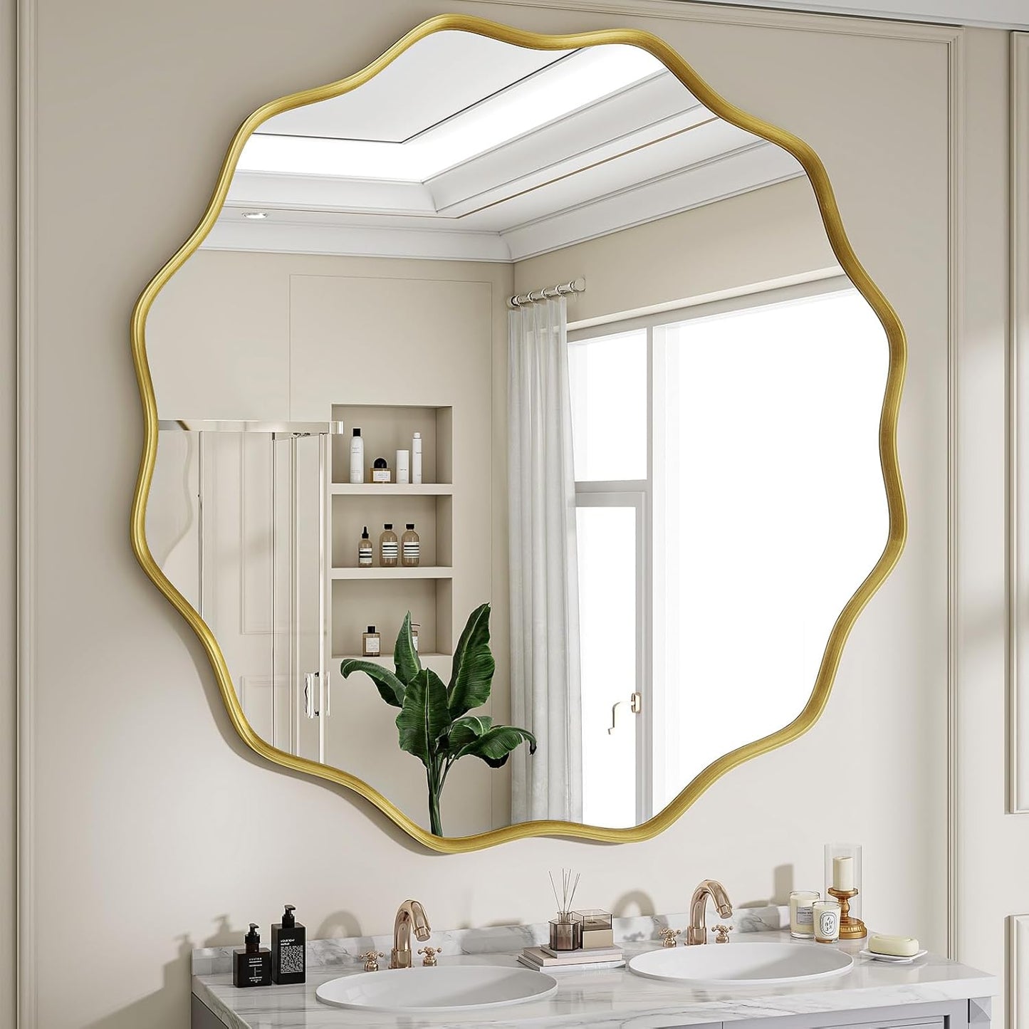 Round Wavy Mirror, 30 Inch Metal Frame Circle Mirror, Round Wall Mounted for Entryway, Bathroom, Vanity, Living Room, Black