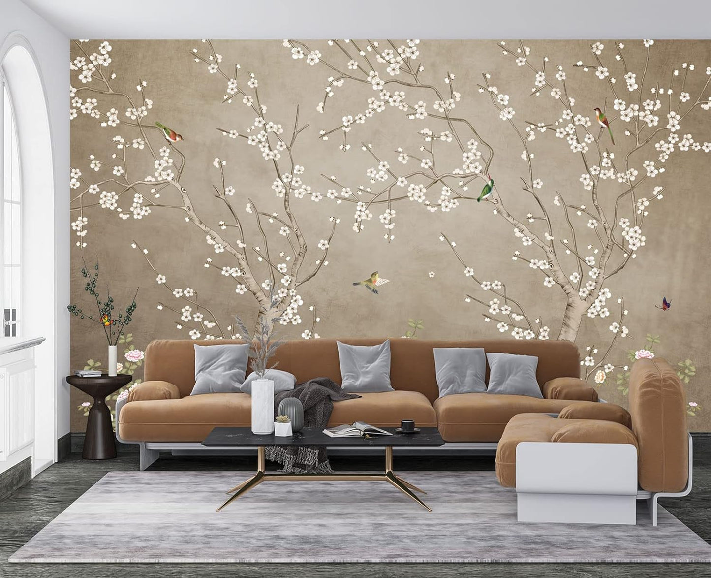 Plum Blossom Flower Bird Chinoiserie Wall Mural Wallpaper for Bedroom 103" x 69"