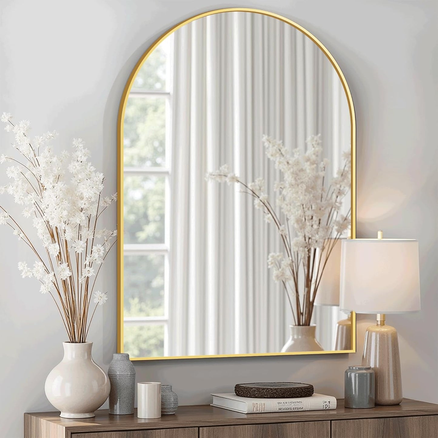 Arched Wall Mirror for Bathroom,Mirrors for Wall,24''x36'',Vanity Mirror for Bedroom Dresser, Entryway, Living Room, Metal Frame (36''x24'',Gold)
