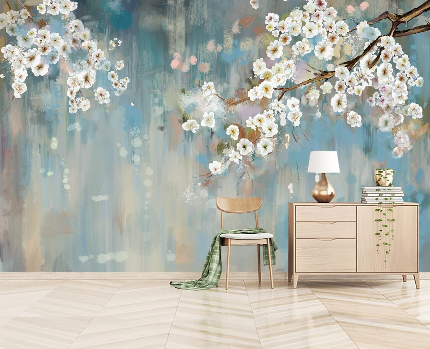 Plum Blossom Flower Bird Chinoiserie Wall Mural Wallpaper for Bedroom 103" x 69"