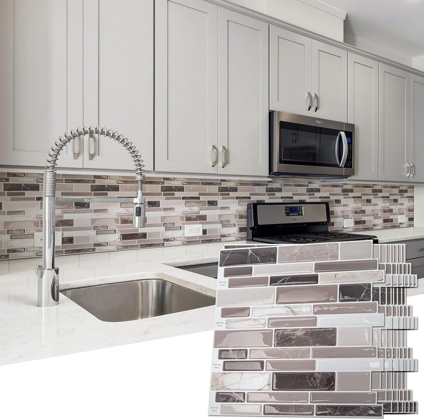 Art3d 10-Sheet Premium Self-Adhesive Kitchen Backsplash Tiles in Marble,30 * 30cm