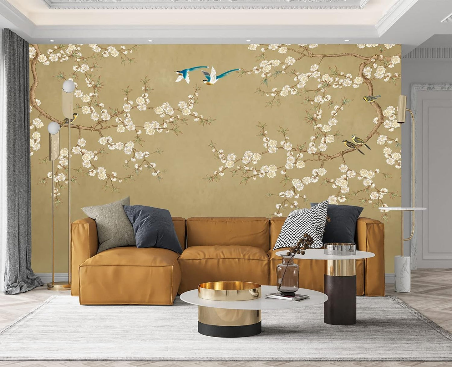 Plum Blossom Flower Bird Chinoiserie Wall Mural Wallpaper for Bedroom 103" x 69"