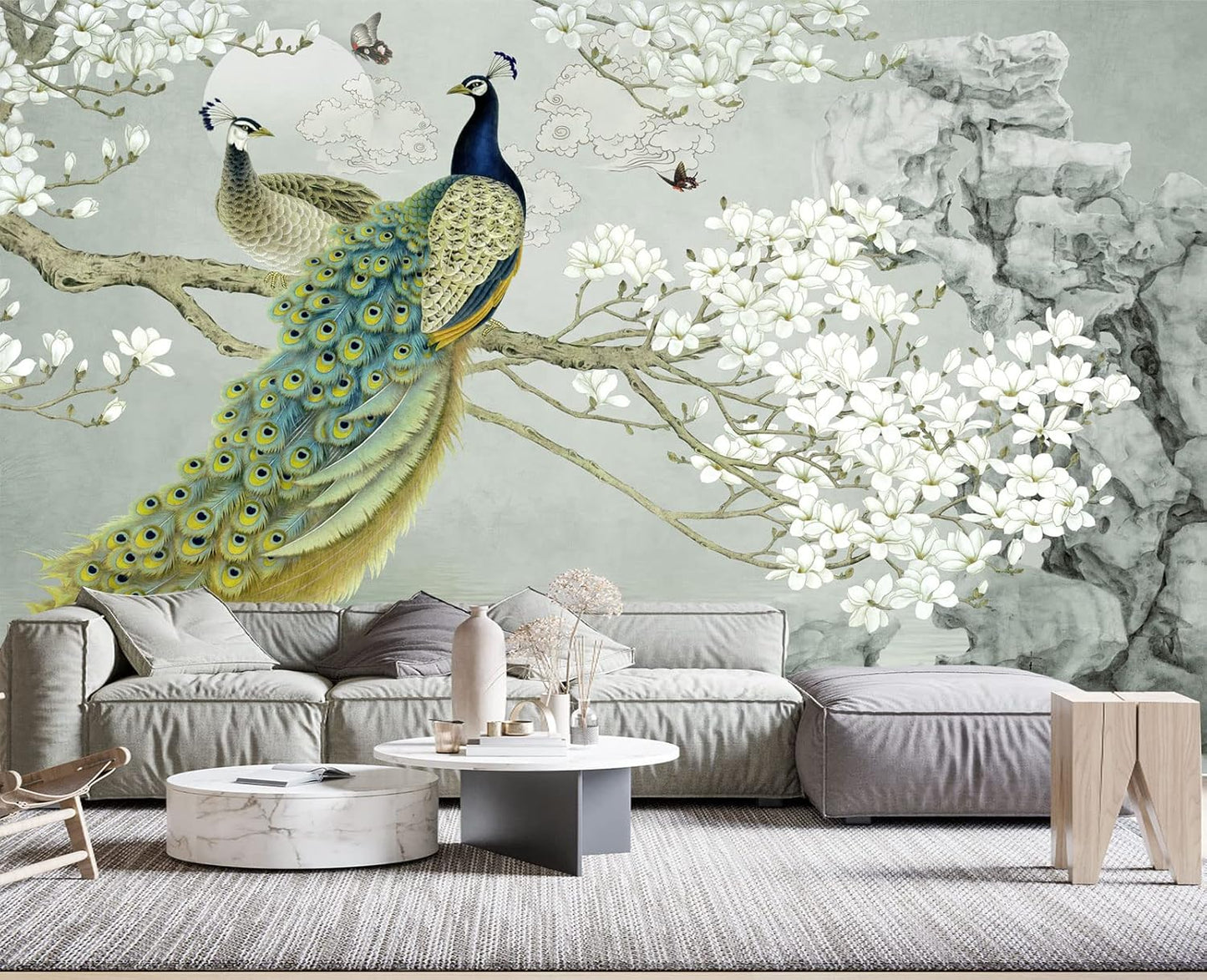 Plum Blossom Flower Bird Chinoiserie Wall Mural Wallpaper for Bedroom 103" x 69"