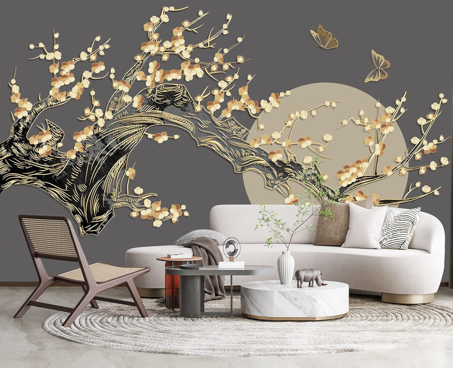 Plum Blossom Flower Bird Chinoiserie Wall Mural Wallpaper for Bedroom 103" x 69"