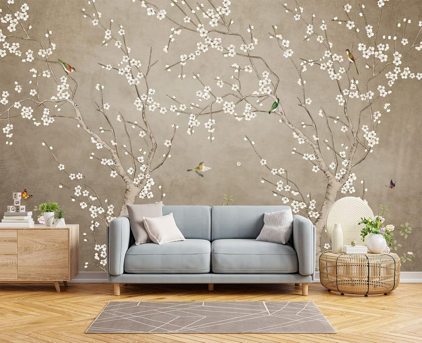 Plum Blossom Flower Bird Chinoiserie Wall Mural Wallpaper for Bedroom 103" x 69"
