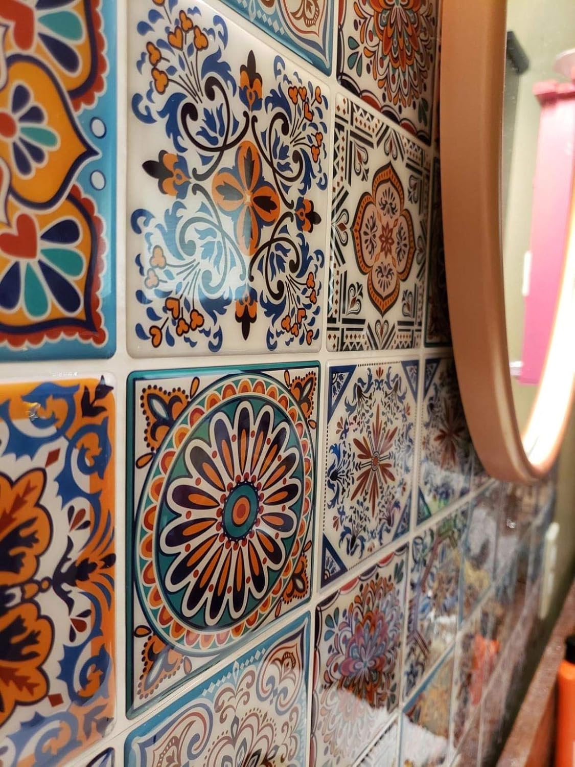 LONGKING Peel and Stick Backsplash Tile Stickers, Colorful Talavera Mexican Tile, Stick on Wall Tiles (10 Sheets)