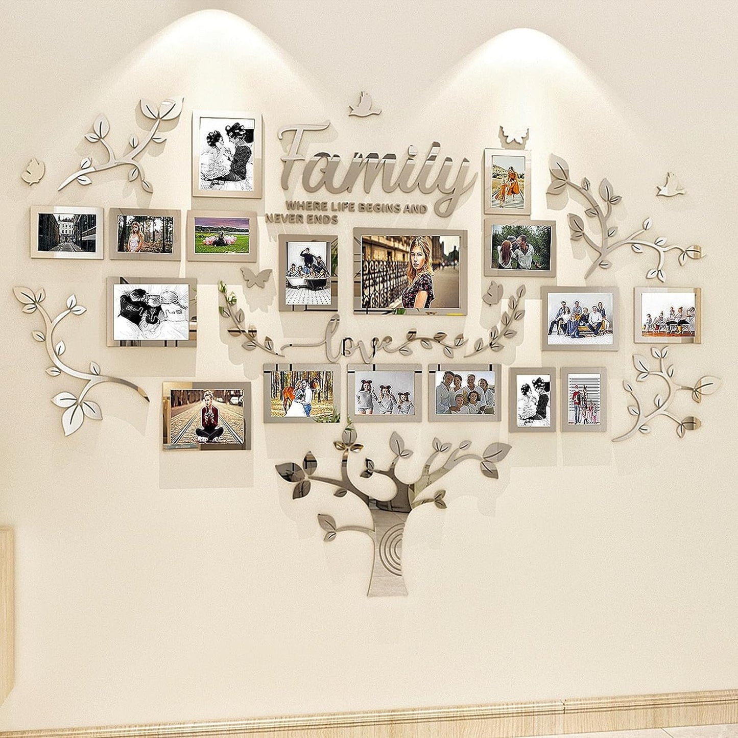 DIY Wall Decor Living Room Family Tree Wall Decor Sticker 3D Picture Frames Collage Wall Decor Living Room Wall Decor, Black 1